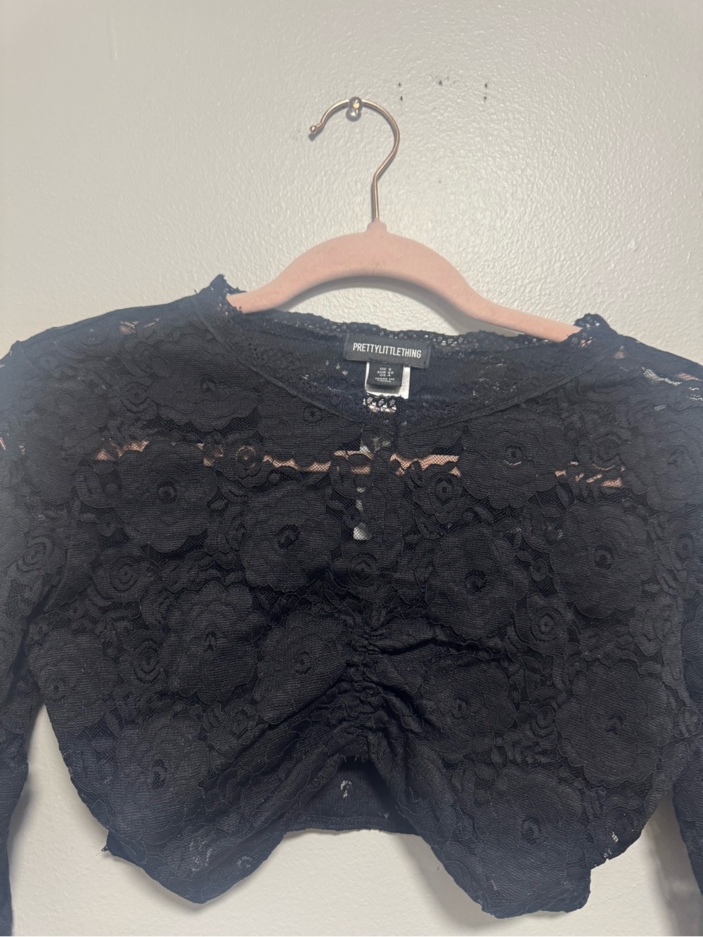 Pretty Little Thing BLACK Romantic Gothic LACE EXTREME CROP LONG SLEEVE TOP - Picture 6 of 11